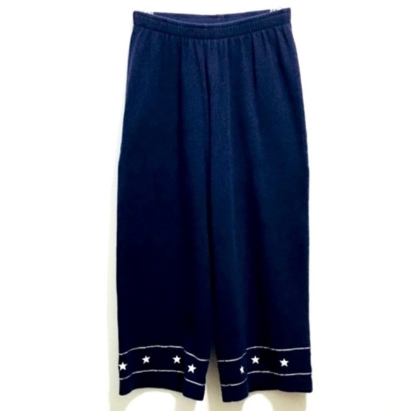 Cathy Daniels Women’s Coastal Nautical Soft Cotton Navy Blue Capri Pants - Picture 1 of 7